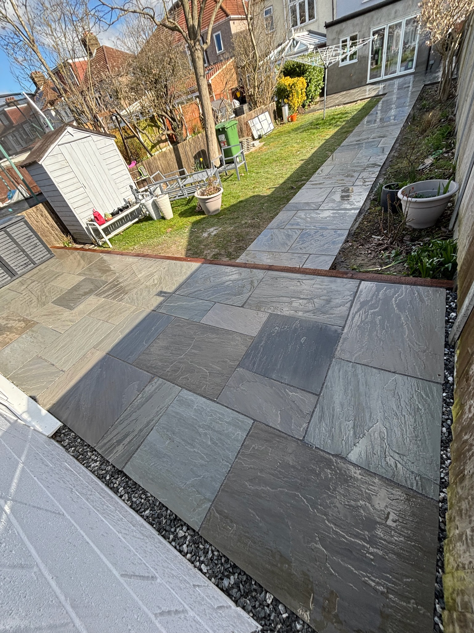 Kandla Grey Sandstone Patio — Before and After finished photo 5