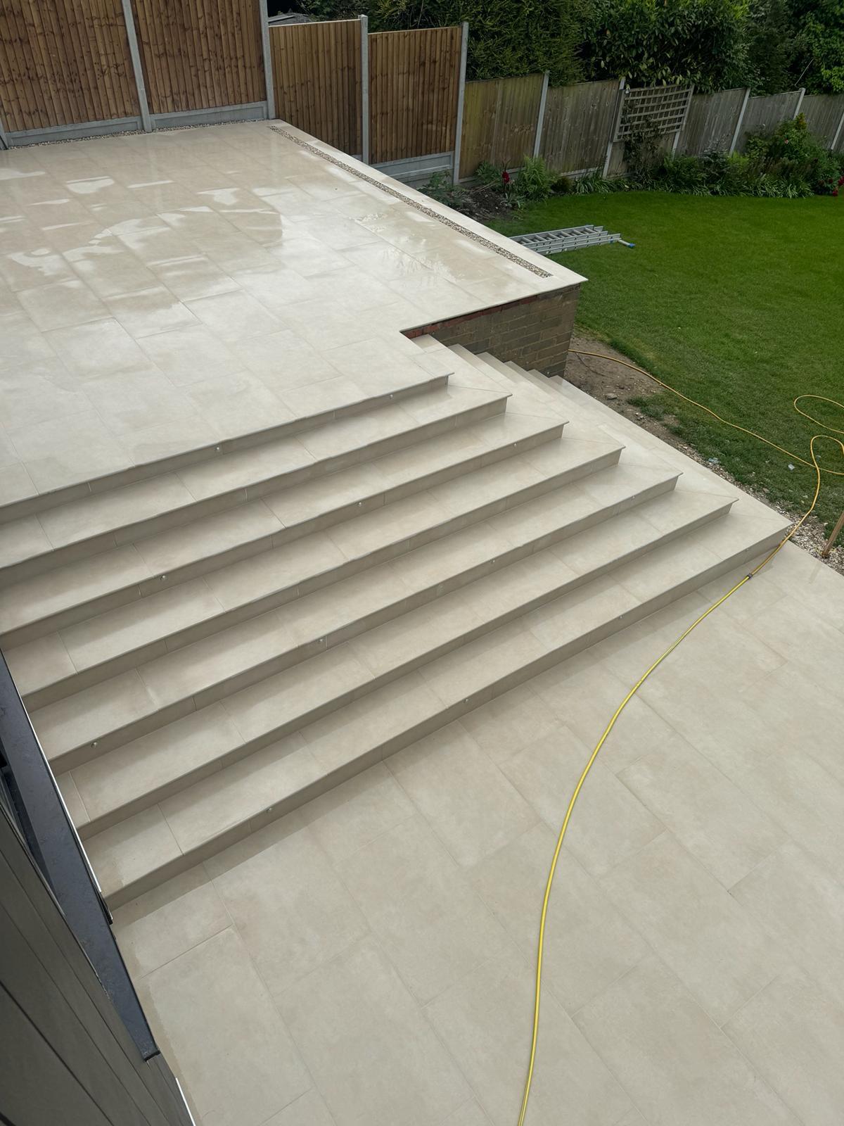 Beige Porcelain Patio with Feature Bullnose Steps