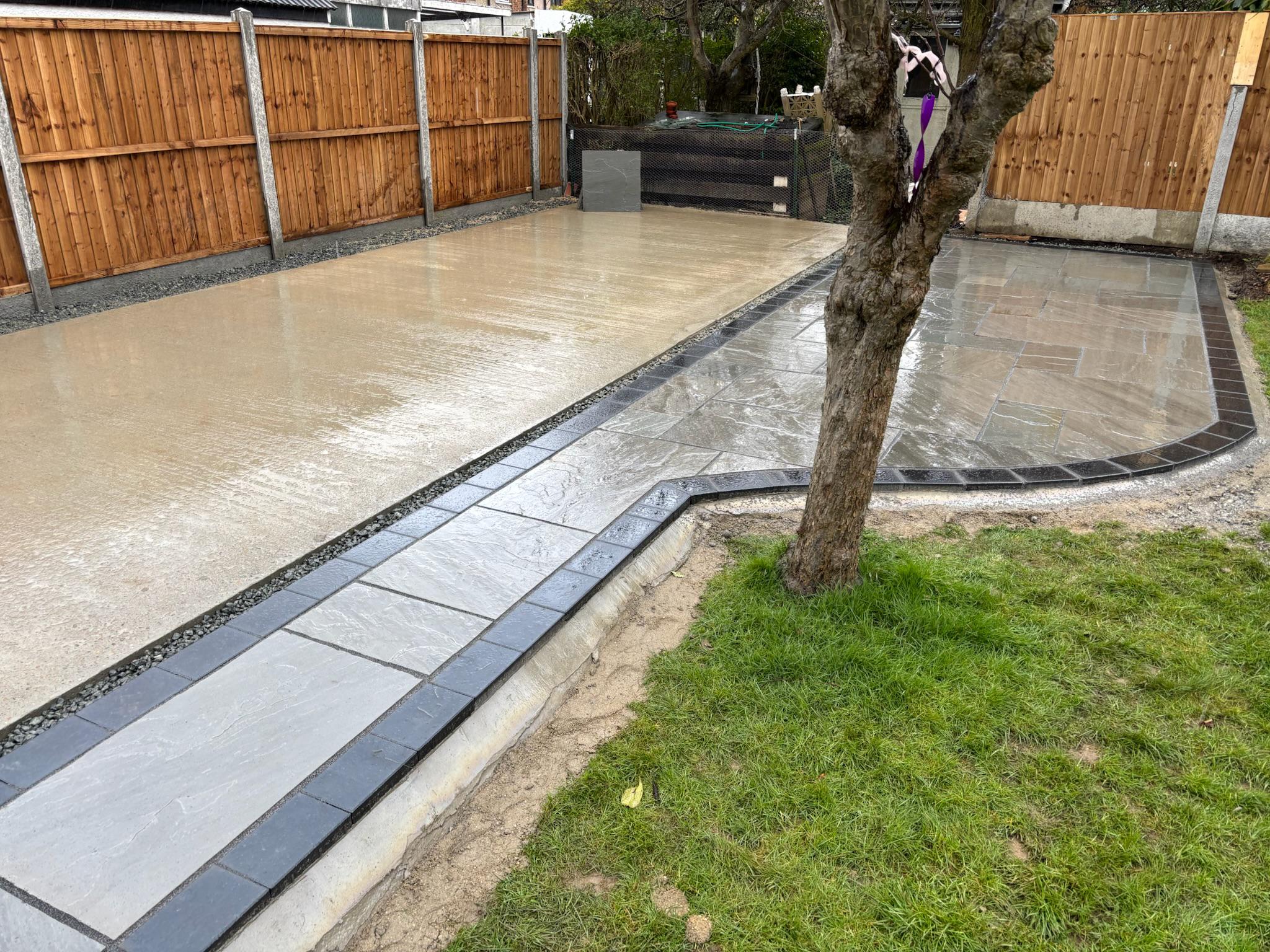 Kandla Grey Indian Sandstone Patio with Charcoal Border finished photo 4