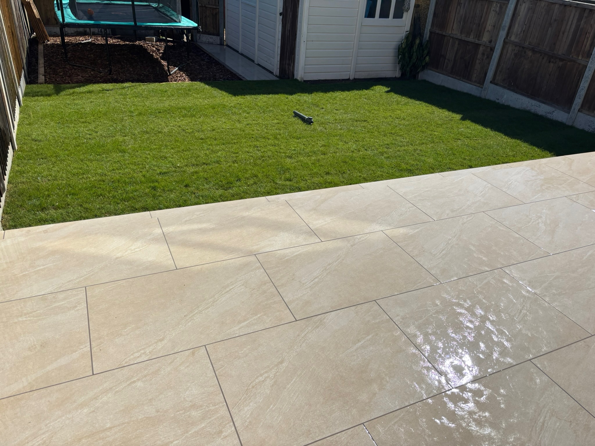 Lava Beige Porcelain Patio with Turf and Play Area